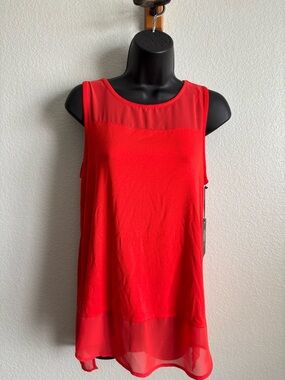 NWT Vince Camuto Tomato Red Sleeveless Chiffon-Trim Tank